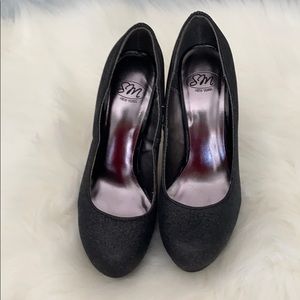 Black glitter heels